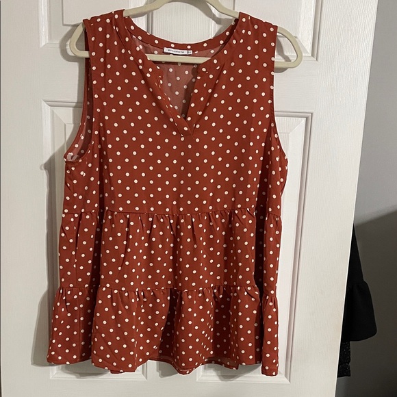 Staccato Tops - Staccato Rust Red Polka Dot Tiered Sleeveless Tunic